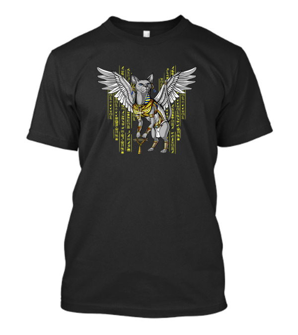 Bastet Egyptian Cat Goddess With Ankh And Hieroglyphs T-Shirt
