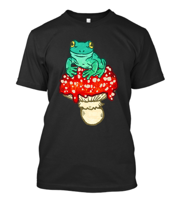 Cute Frog Perched Atop Vibrant Red And White Spotted Mushroom T-Shirt