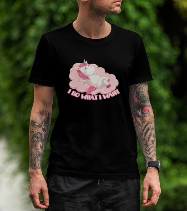 I Do What I Want Unicorn On Pink Cloud T-Shirt