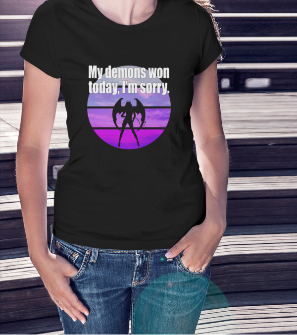 My Demons Won Today I'm Sorry Winged Silhouette Against Pink And Purple Sunset T-Shirt