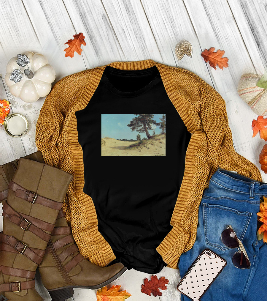 Pine on Sand Dunes by Ivan Shishkin Landscape Scene T-Shirt