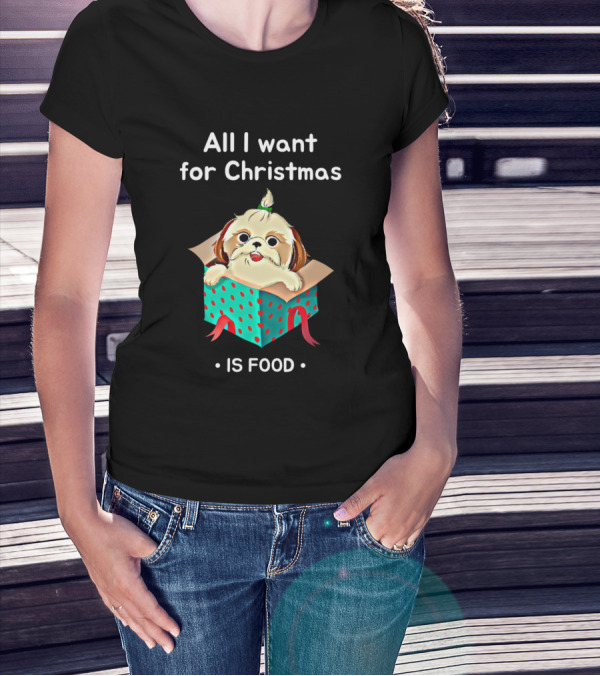 All I Want For Christmas Is Food Puppy Package In Gift Box T-Shirt