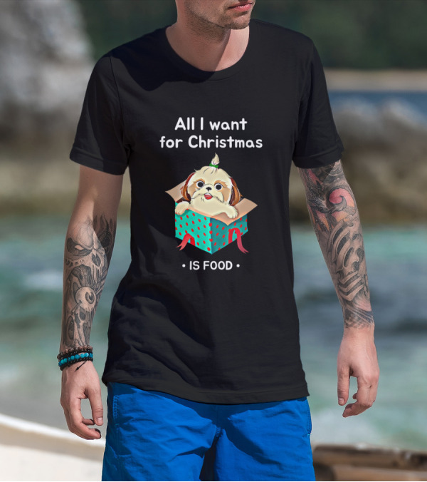 All I Want For Christmas Is Food Puppy Package In Gift Box T-Shirt
