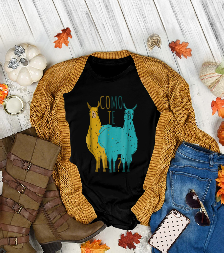 Como Te Llamas Funny Spanish Joke Llama Duo T-Shirt