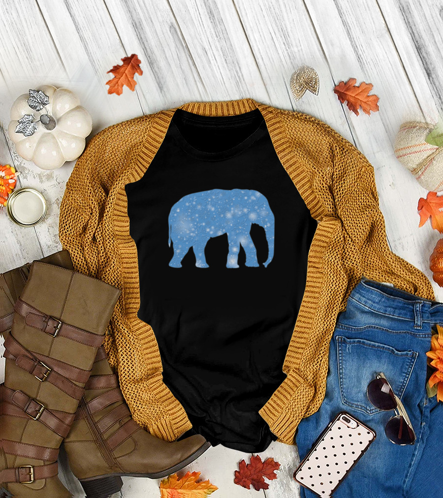 Elephant with Snowflake Pattern Blue T-Shirt