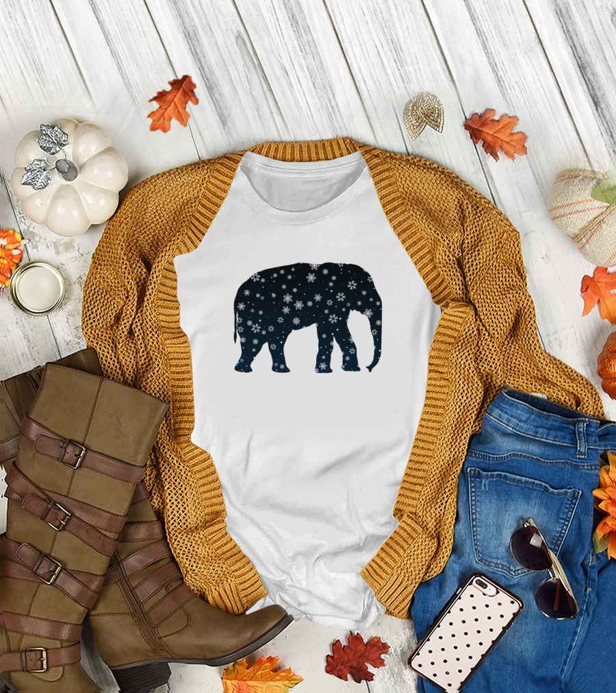 Elephant Snowflakes Dark Silhouette with Winter T-Shirt