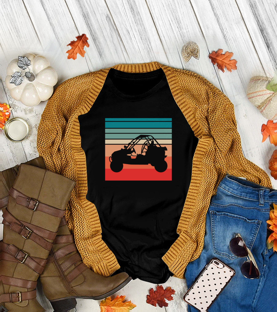 Retro Buggy Silhouette with Sunset Stripes T-Shirt