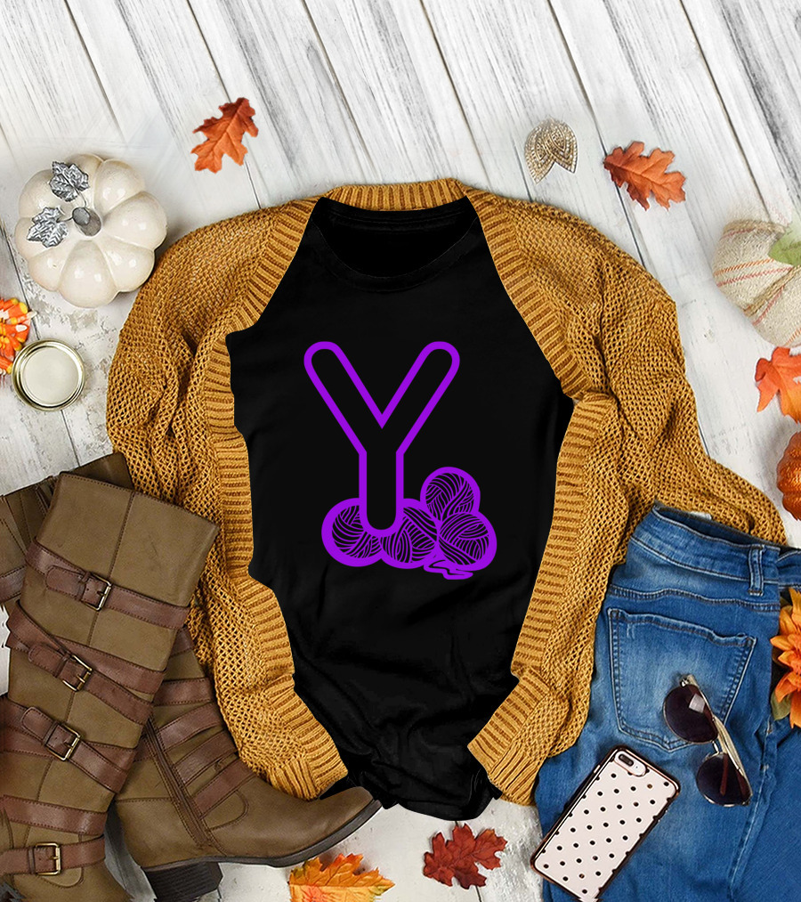 Y Is For Yarn Purple Letter and Ball of Yarn T-Shirt