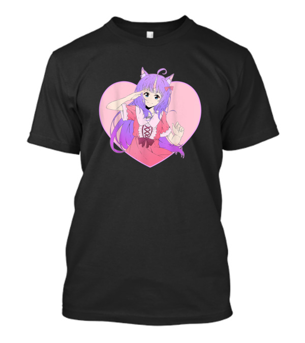 Anime Unicorn Girl Valentine Day Heart Background T-Shirt