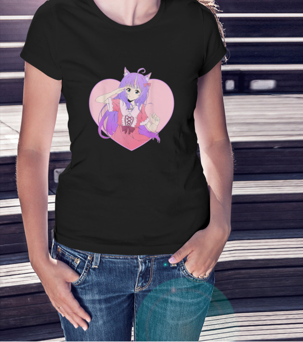 Anime Unicorn Girl Valentine Day Heart Background T-Shirt