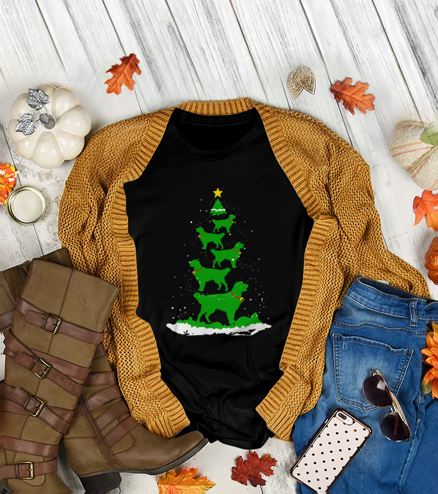 Funny Golden Retriever Dogs Shaped Christmas Tree with Festive Star T-Shirt