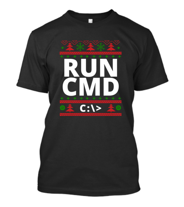 RUN CMD C:\> Computer Nerd Christmas Ugly T-Shirt