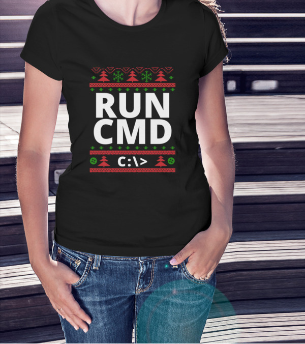 RUN CMD C:\> Computer Nerd Christmas Ugly T-Shirt