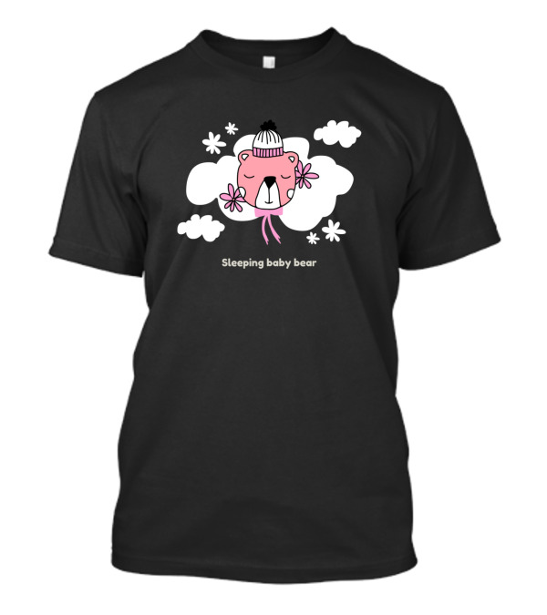 Sleeping Baby Bear Adorable Hand Drawn Kids Design With Clouds And Flowers T-Shirt
