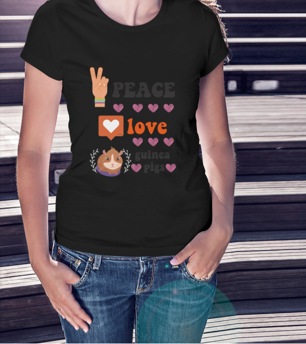 Peace Love Guinea Pigs Heart Emoji And Peace Sign T-Shirt