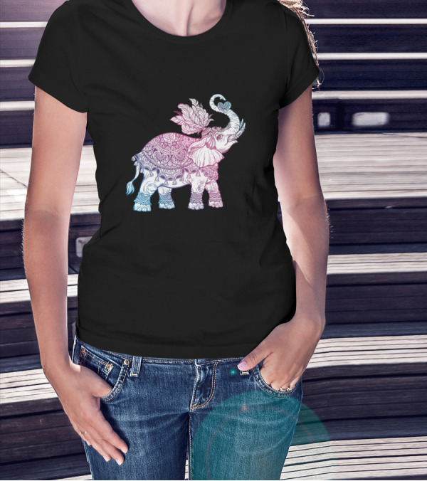 Boho Elephant Intricate Mandala Gradient T-Shirt