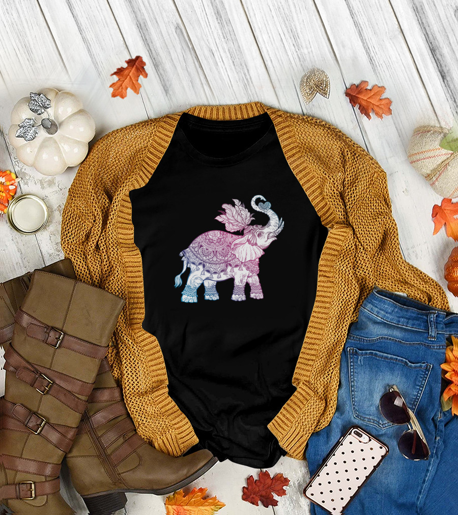 Boho Elephant Intricate Mandala Gradient T-Shirt