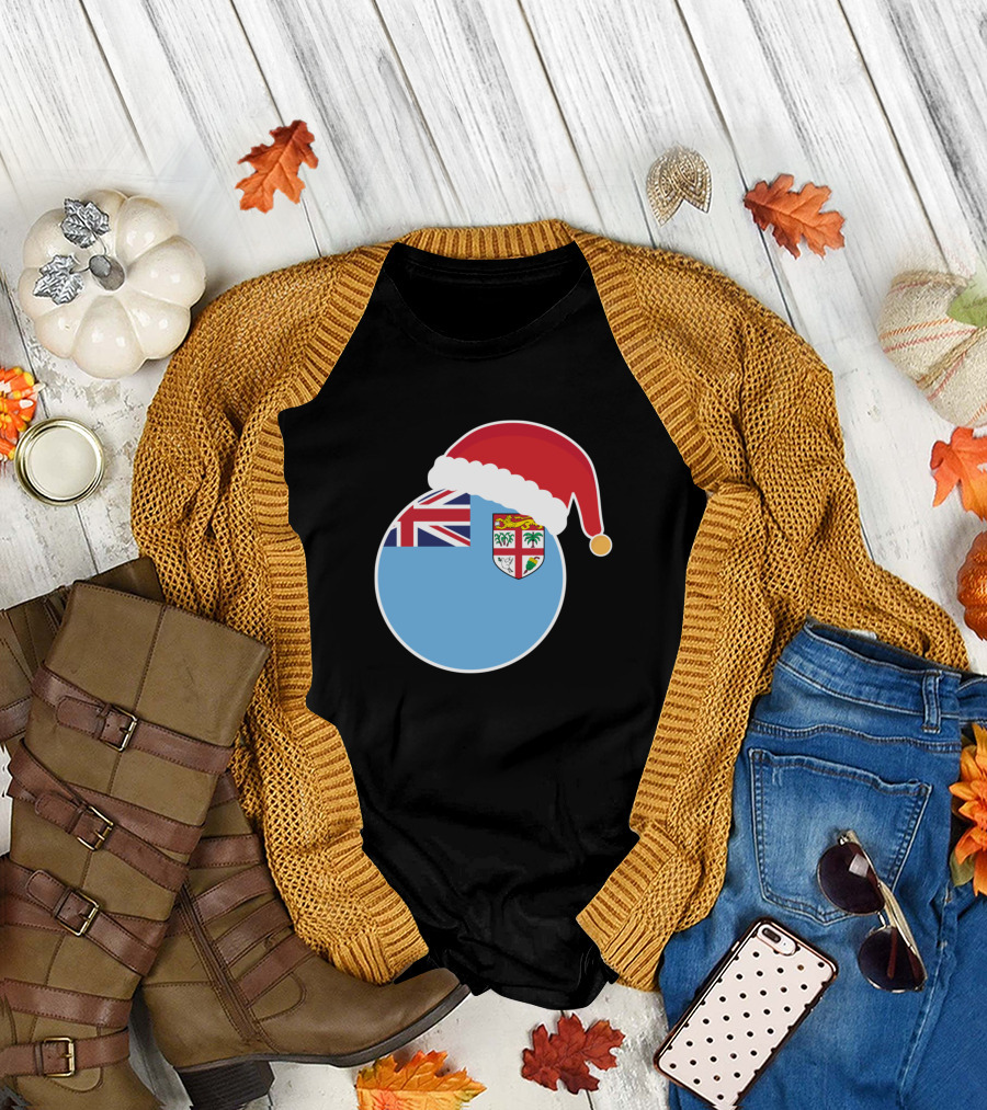 Christmas Fiji Flag Santa Claus Hat T-Shirt