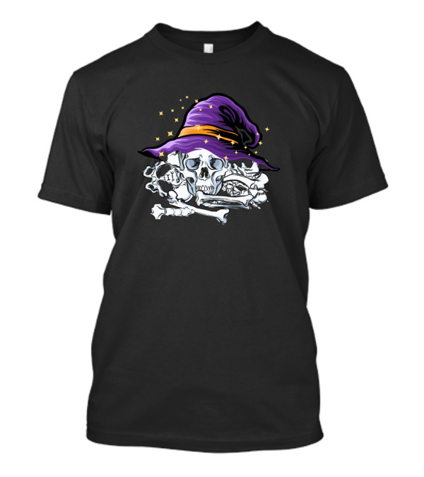 Tote Hexe Mit Hexenhut Skelett Monster Zauber Schädel Lila Hexenhut Knochen T-Shirt
