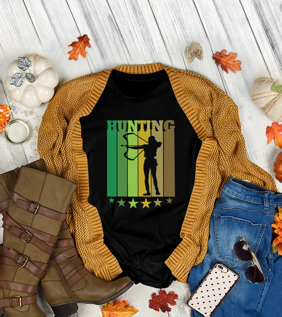 Hunting Bow Silhouette with Camouflage Stars T-Shirt