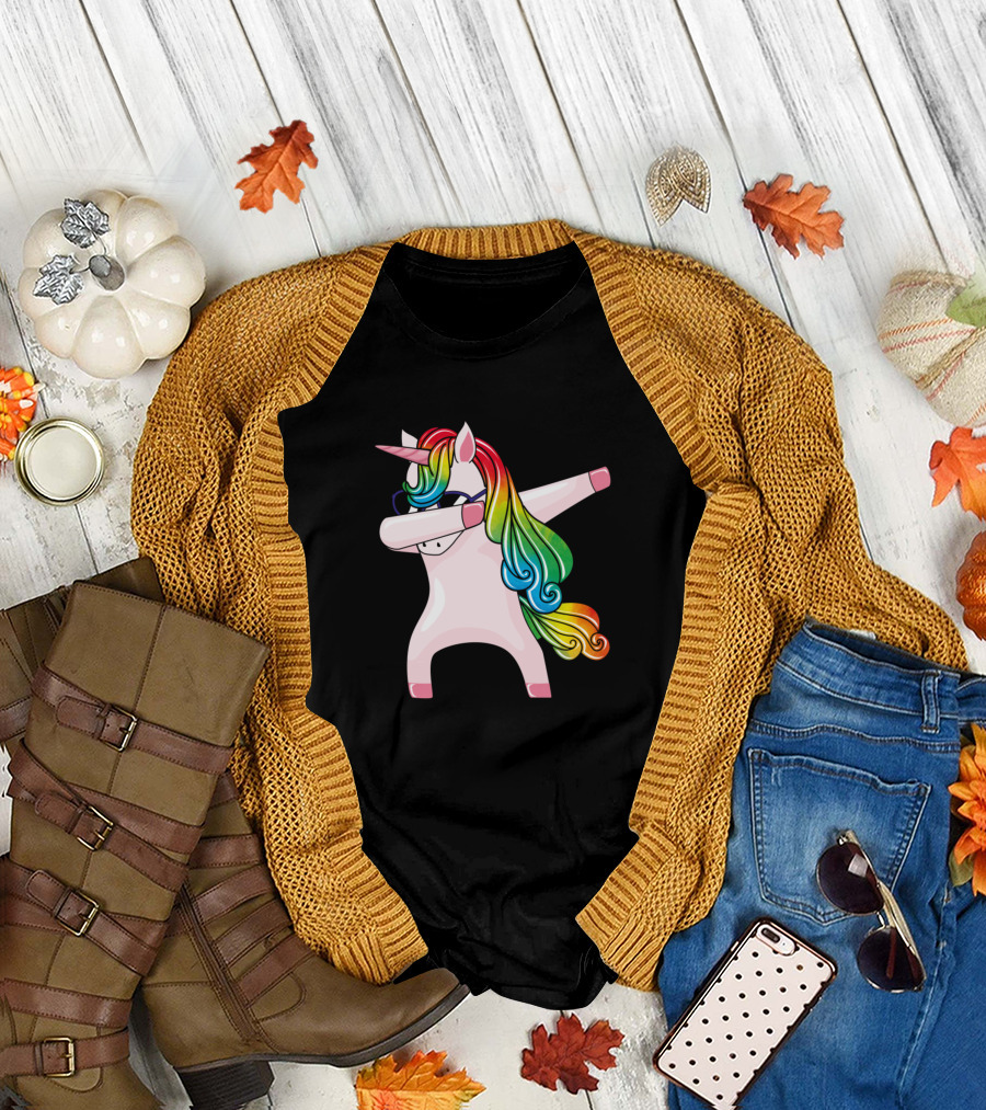 Rainbow Dabbing Unicorn in Sunglasses Dab Pose T-Shirt
