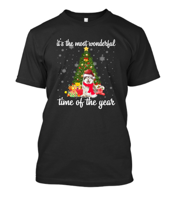 It's The Most Wonderful Time Of The Year With Husky Christmas Tree Snowflakes T-Shirt