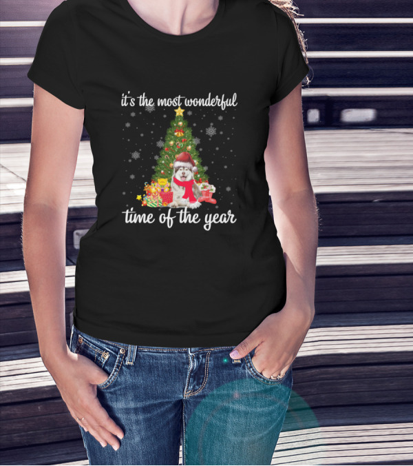 It's The Most Wonderful Time Of The Year With Husky Christmas Tree Snowflakes T-Shirt