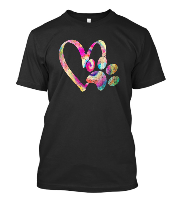 Tie Dye Love Heart Dog Paw Print Animal Paw T-Shirt