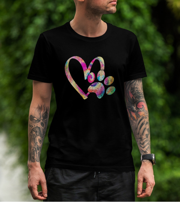 Tie Dye Love Heart Dog Paw Print Animal Paw T-Shirt