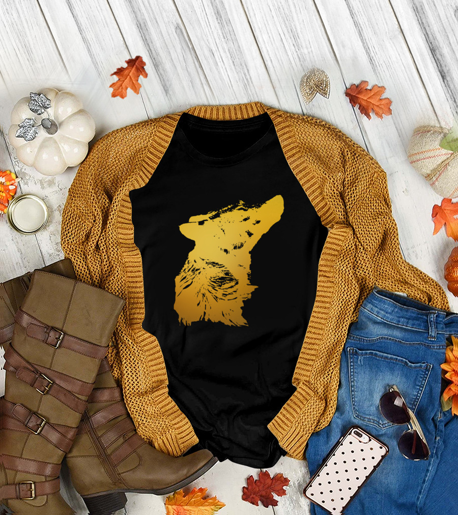 Howling Wolf Head Yellow T-Shirt