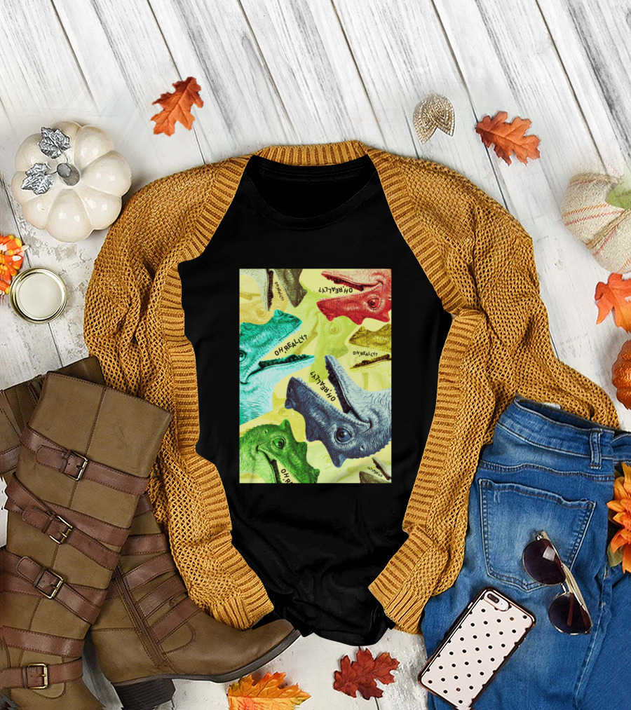 Oh Really Multicolored Dinosaur Heads T-Shirt