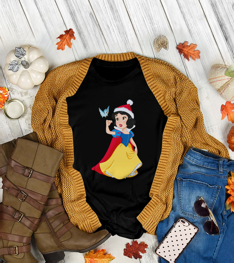 Christmas Baby Princess Snow White with Cute Little Bird T-Shirt