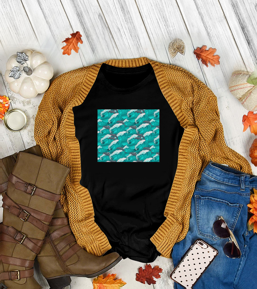 Dolphins Seamless Aquatic Waves T-Shirt