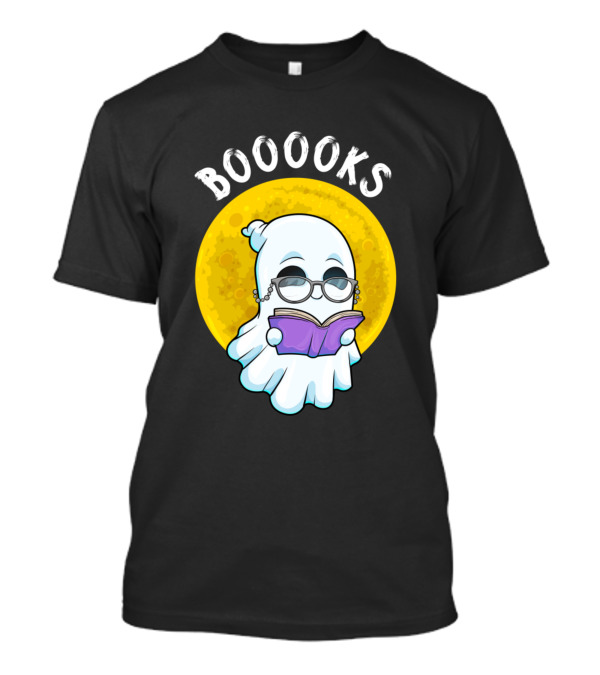 BOOOOKS Moon Ghost Reading Halloween Bookworm T-Shirt