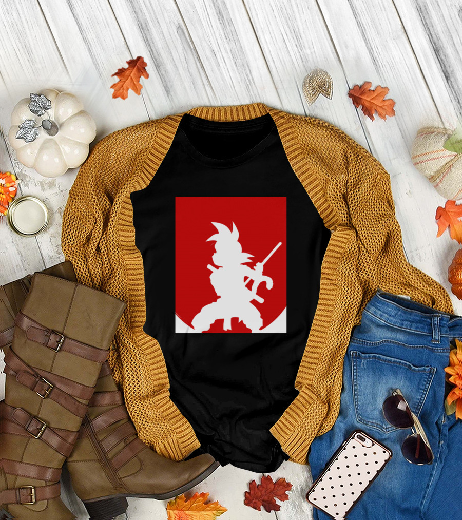 Little Goku Silhouette with Red Circle Background T-Shirt