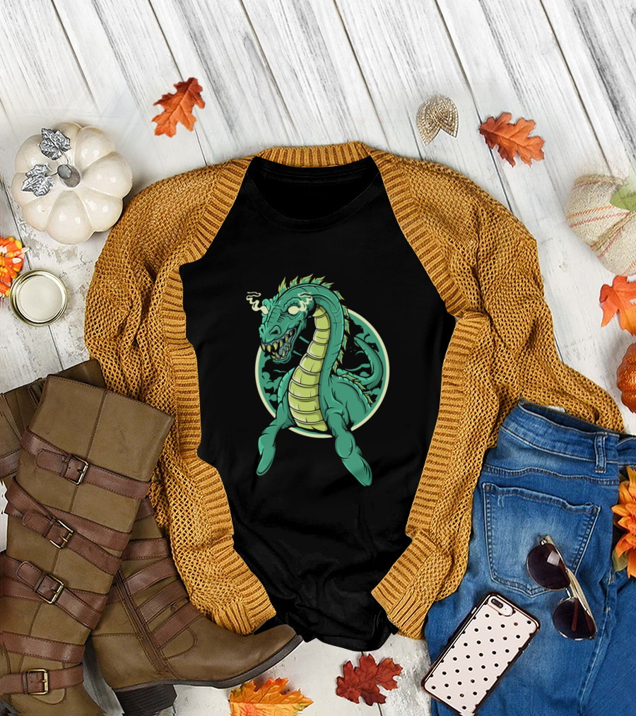 Lochness Monster Dragon Mythical Creature Fiery Eyes T-Shirt