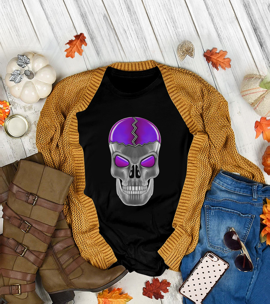 Purple Cracked Skull With Transparent Accents T-Shirt