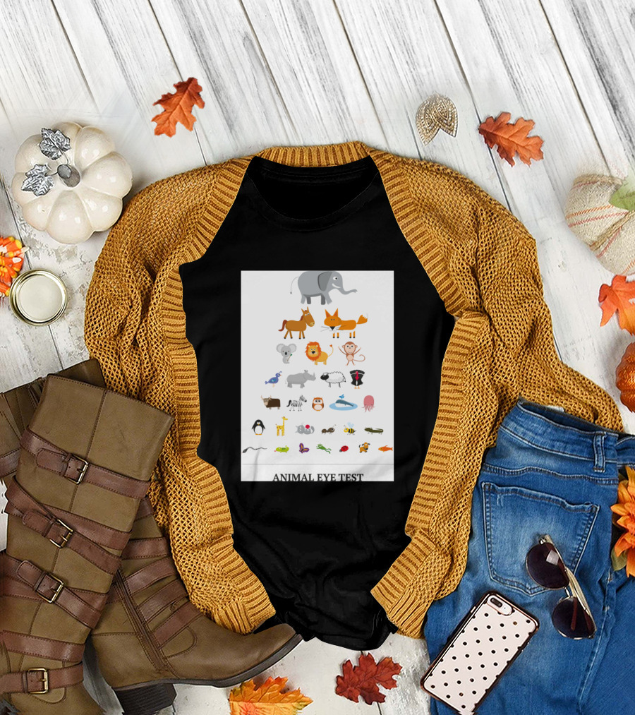 Animal Eye Test Elephant Lion Fox Penguin Sheep Icon Puzzle T-Shirt