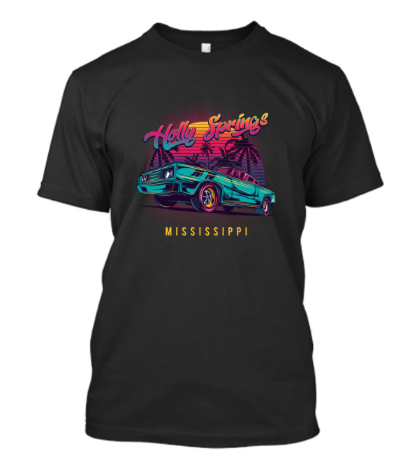 Holly Springs Mississippi Retro Vintage Classic Car Palm Trees Sunset T-Shirt