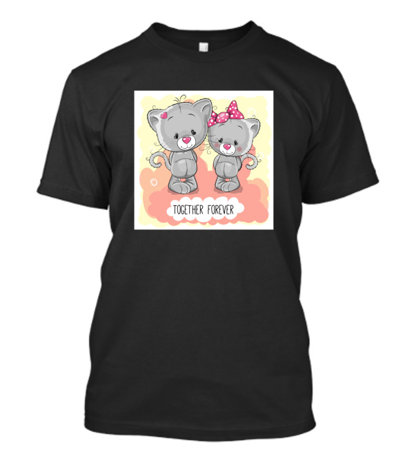 Together Forever Cute Cat Couple With Heart And Polka Dot Bow T-Shirt