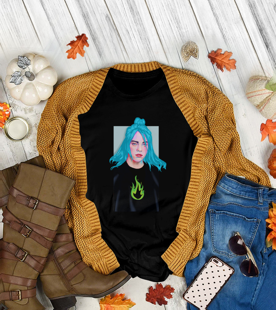 Billie Eilish Blue Hair Neon Flame T-Shirt