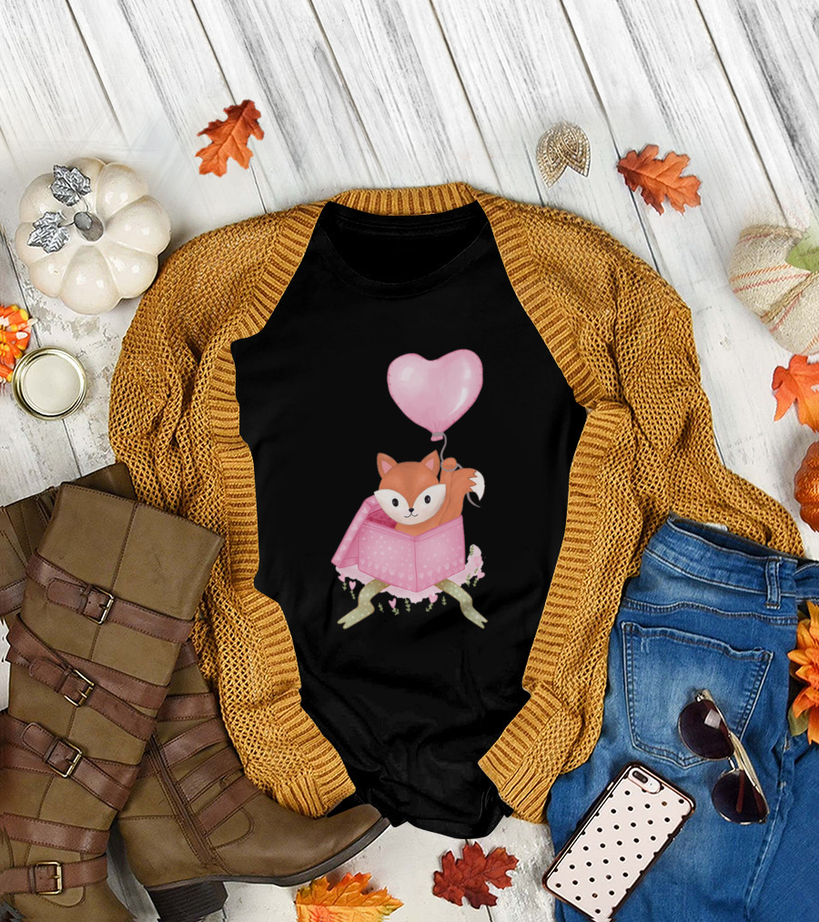 Fox in Pink Heart Balloon Box Valentines T-Shirt