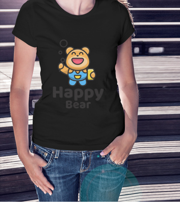 Happy Bear Cartoon Holding Mug T-Shirt