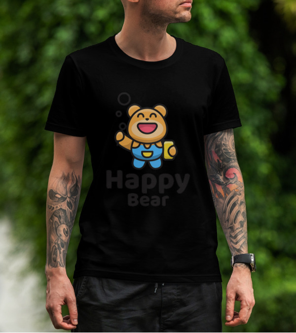 Happy Bear Cartoon Holding Mug T-Shirt