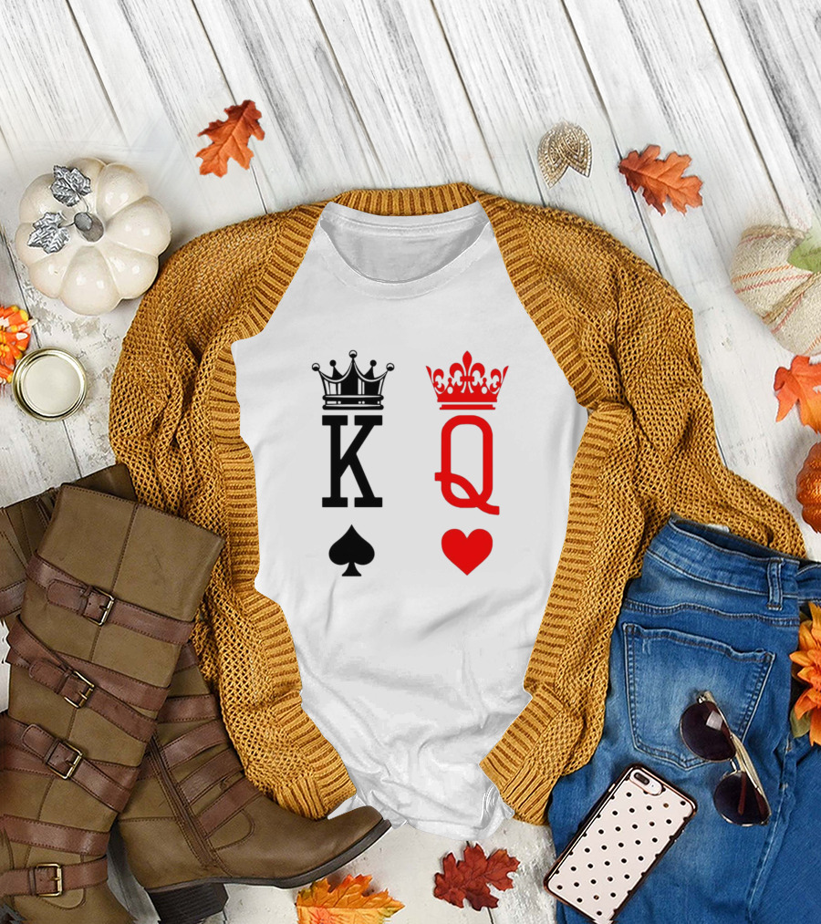 King Queen Black Spade Red Heart Crowns T-Shirt