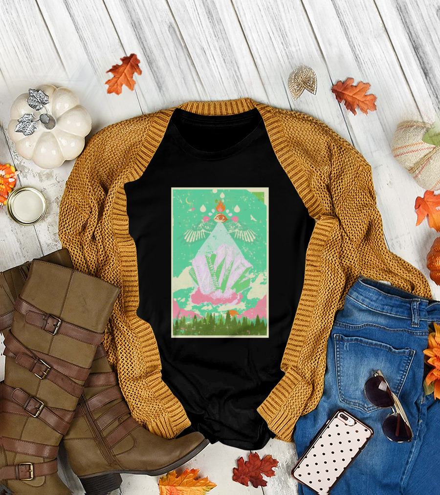 Natures Crystal Cosmic Eye Pyramid Forest Landscape T-Shirt