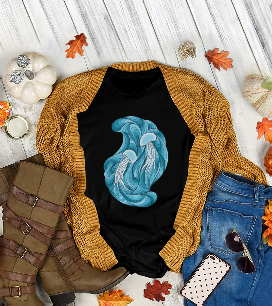 The Dance Of The Small Jellyfish In Swirling Blues T-Shirt