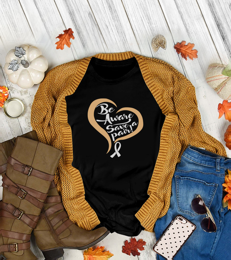 Be Aware Save A Pair Endometrial Cancer Awareness Ribbon Heart T-Shirt