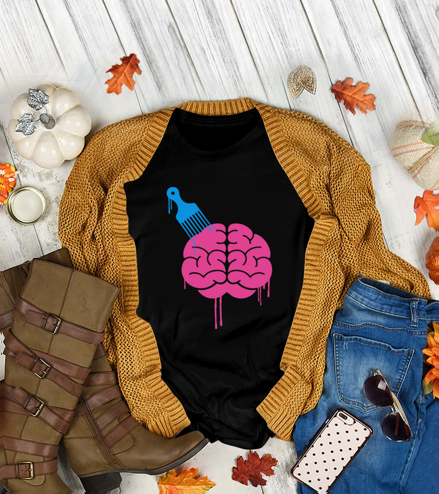 Brain Pick Afro Comb Creative Concept T-Shirt