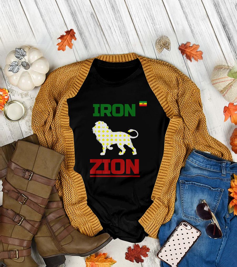 Iron Lion Zion Ethiopian Flag Reggae Rast T-Shirt